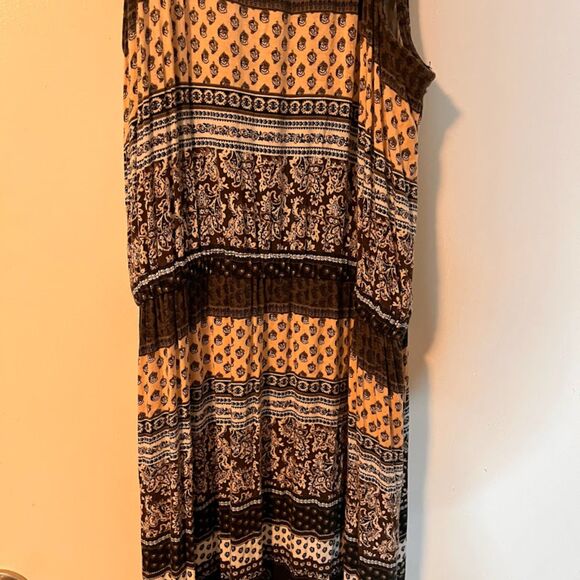 American Eagle Dress M Brown Tan Print Sleeveless Maxi Boho Chic Romantic Beachy - Picture 9 of 9